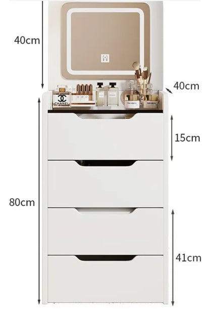 Buró tocador con espejo LED y banco oculto 4 cajones