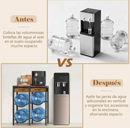 Porta Garrafón De 5 Galones Con Estante Metal Y 2 Cajones