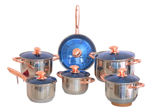 Batería de Cocina 12 Piezas Acero Inoxidable Línea Glacial Plateado Kuche