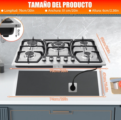 PARRILLA 5 QUEMADORES ACERO INOX GLP Y GN DWALEMXF