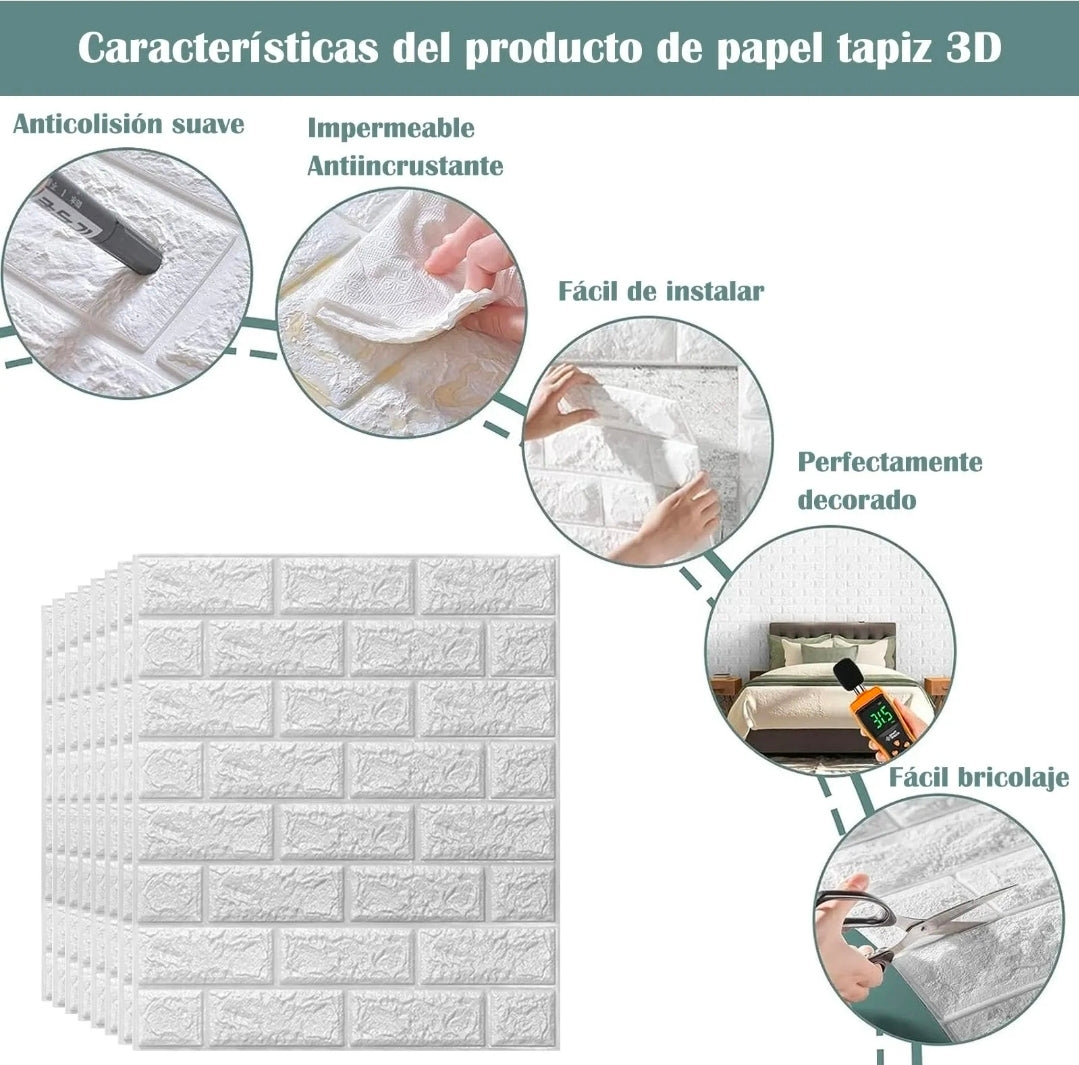 Panel decorativo 3D espuma impermeable 30pz