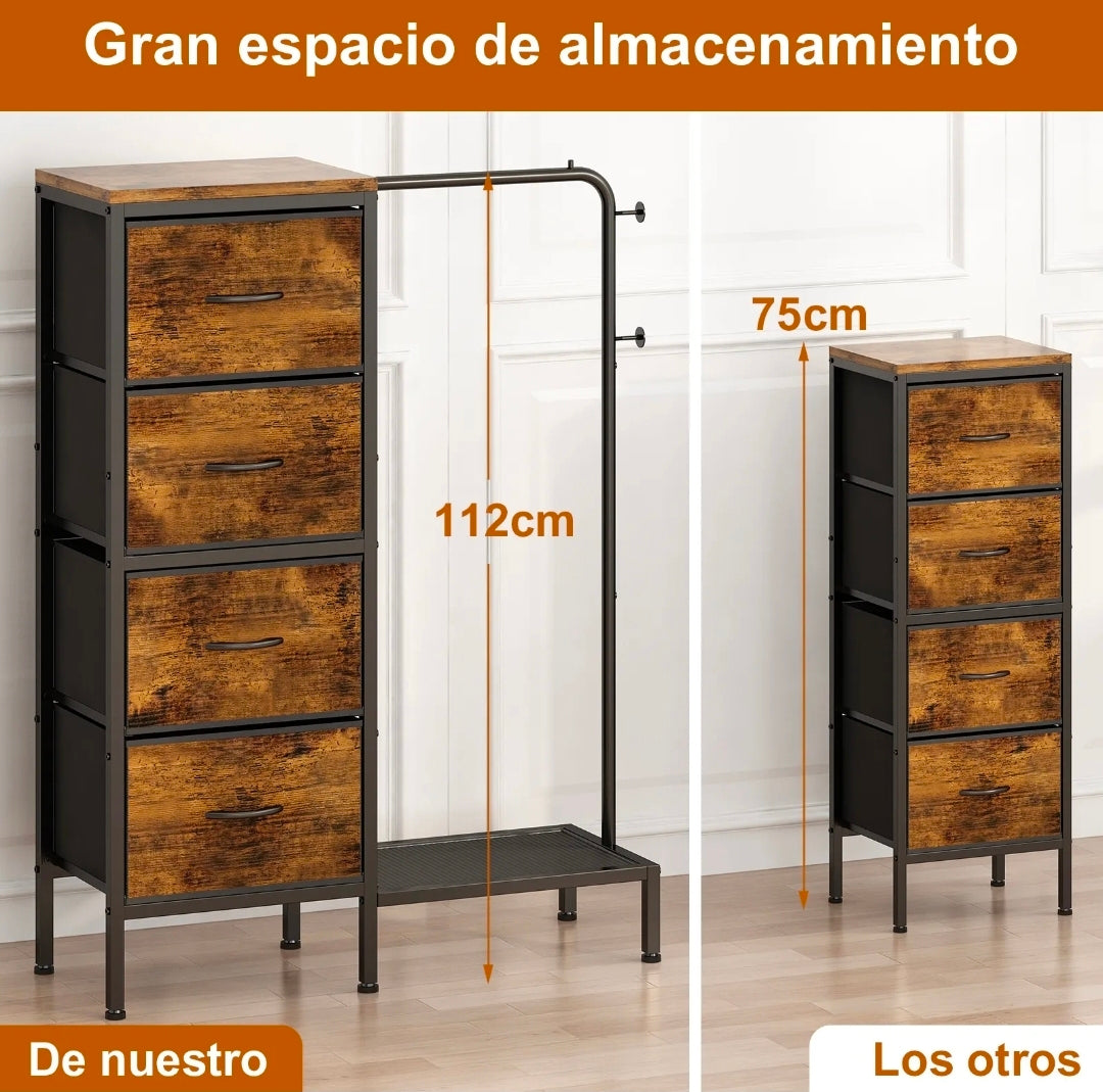 Perchero Rack Organizador Con Cajón color Marrón