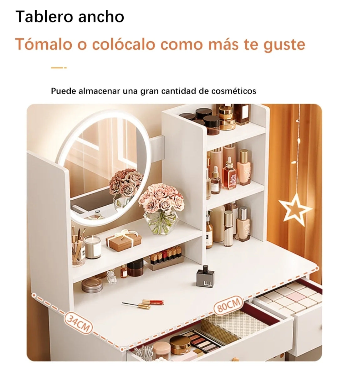 Tocador compacto moderno con espejo LED con repisas