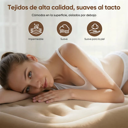 Colchón INFLABLE Queen Size Con Bomba Hinchable De 4000 Mah Marrón Claro