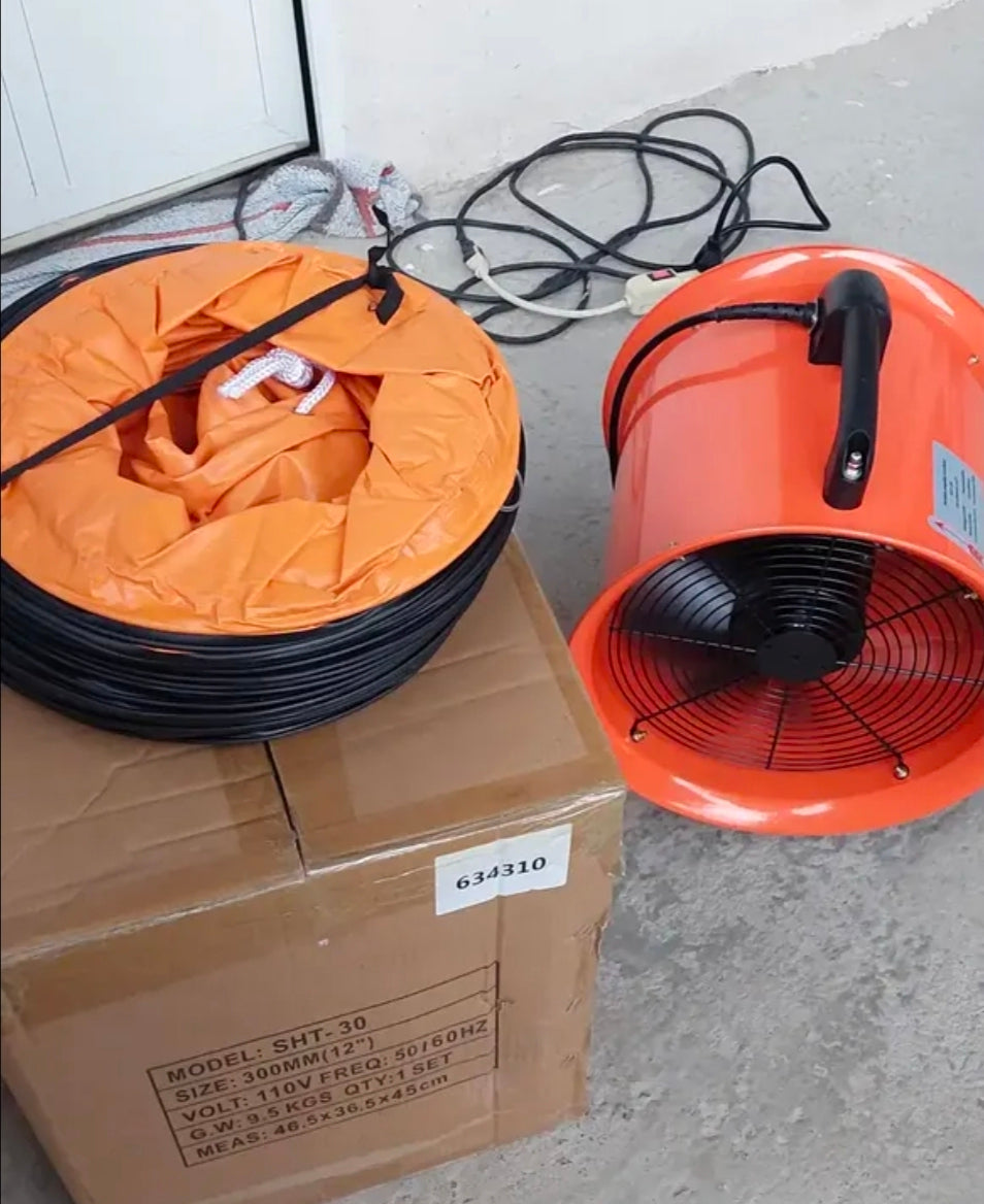 Extractor De Aire Industrial Ventilador 12'' Con Conducto 5m, 3300 Rpm