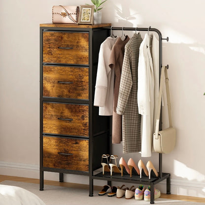 Perchero Rack Organizador Con Cajón color Marrón