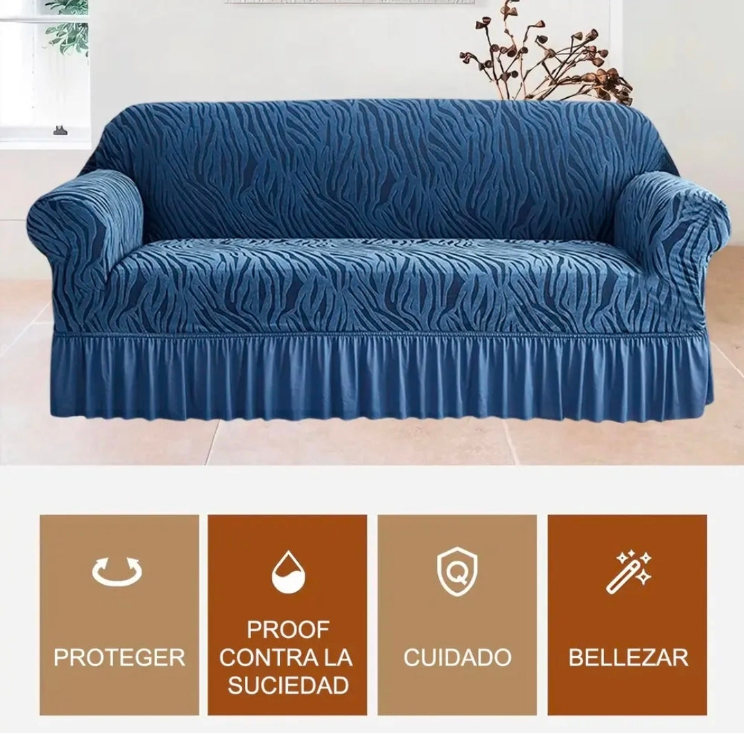 Protector Cubre Sala Ajustable Spandex Con Olan 3 Piezas