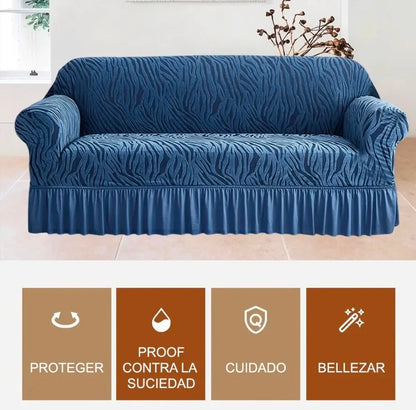 Protector Cubre Sala Ajustable Spandex Con Olan 3 Piezas