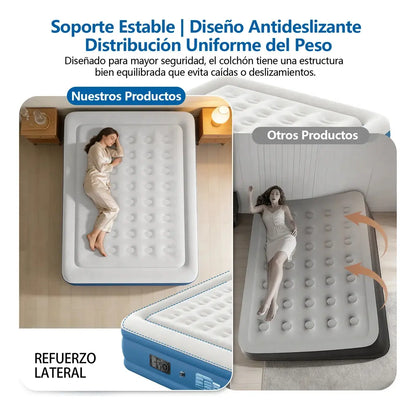 COLCHÓN Inflable Para Acampar Queen Size Matrimonial Con Bomba ELECTRICA
