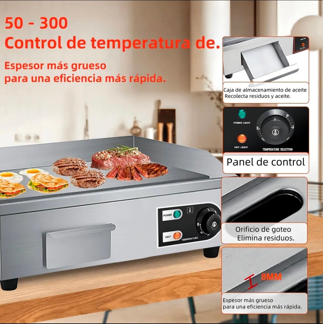 Parrilla Comal Plancha Eléctrica Industrial 110v 1700w Con pincel y espátula
