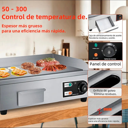 Parrilla Comal Plancha Eléctrica Industrial 110v 1700w Con pincel y espátula