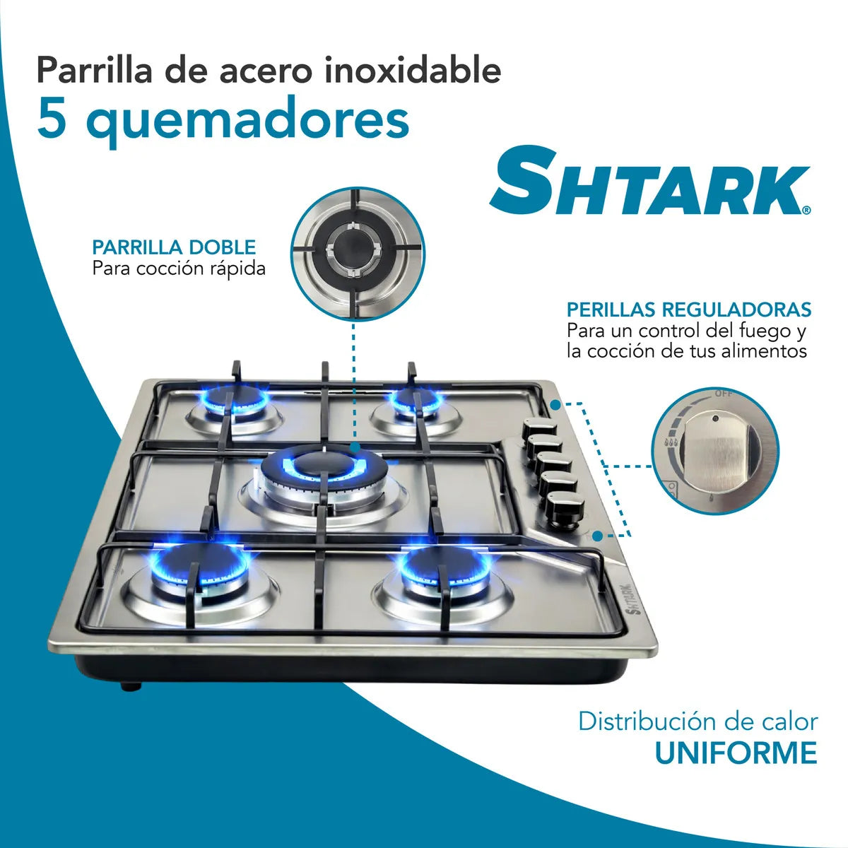 Parrilla  Shtark A Gas 5 Quemadores Acero Inoxidable Empotrable Plateado
