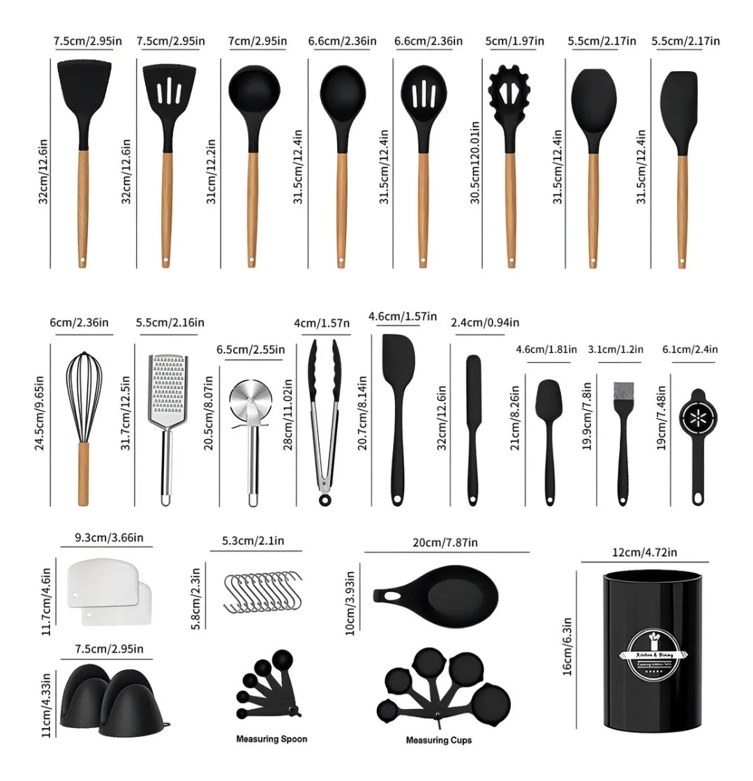 Utensilios Cocina De Silicona 44 Piezas Reposteria Espátulas Resistente Al Calor Con Mango Antideslizante Y Antiquemaduras