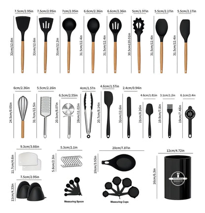 Utensilios Cocina De Silicona 44 Piezas Reposteria Espátulas Resistente Al Calor Con Mango Antideslizante Y Antiquemaduras