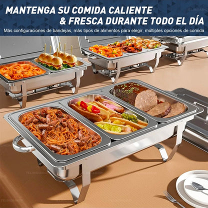 12L Ollas Vaporeras De Acero Inoxidable De Buffet Con 2+3 Insertos / Bufetera Acero Inoxidable