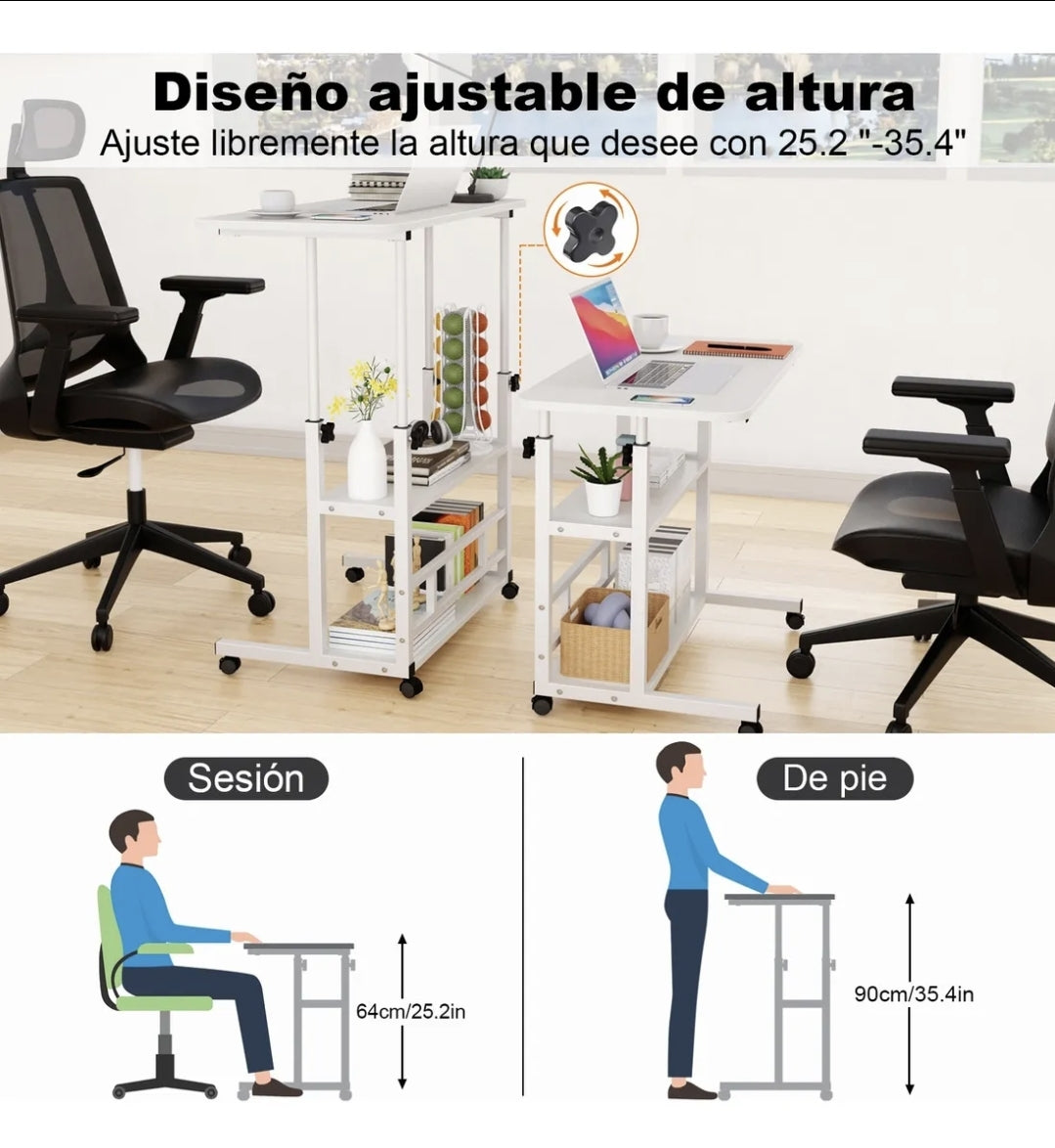 Mesa Para Computadora 60x40cm Altura Ajustable Con Ruedas