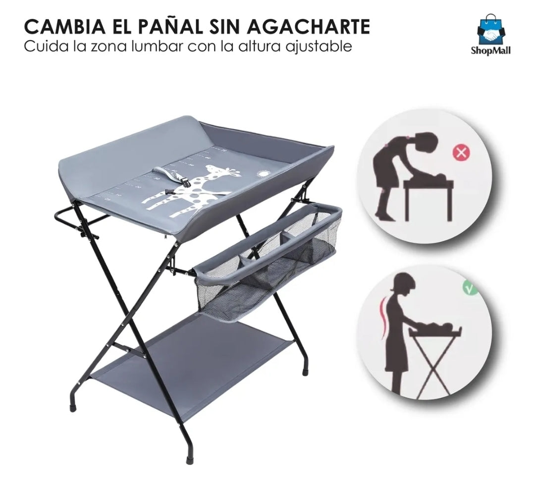 Cambiador plegable con estante organizador GRIS