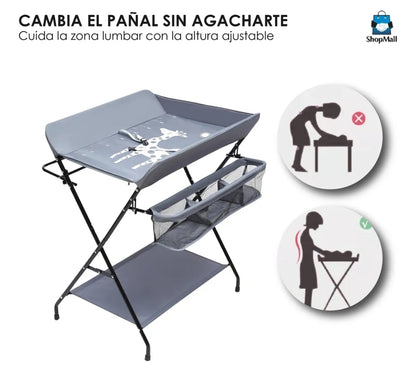 Cambiador plegable con estante organizador GRIS