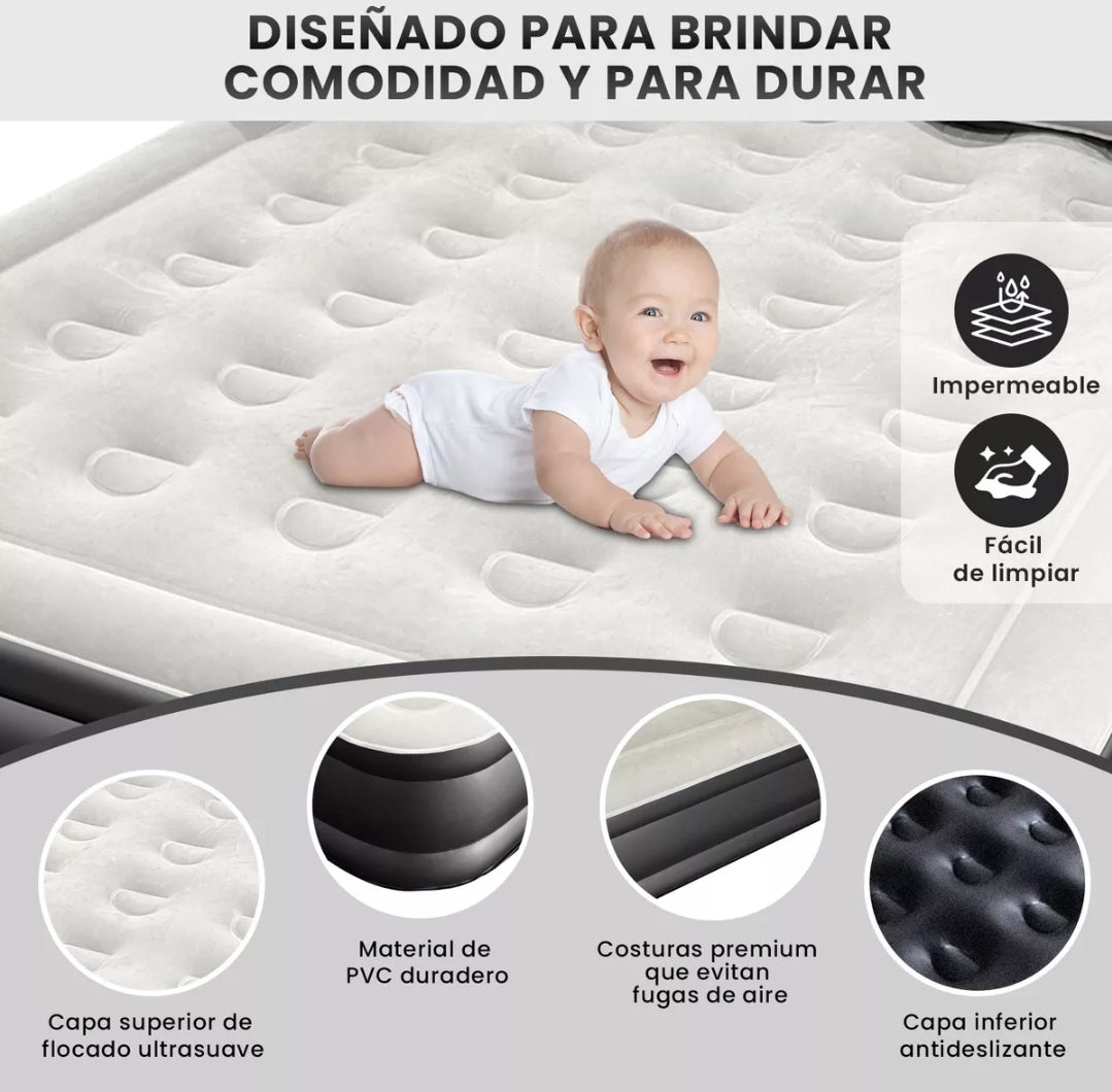 Colchón Inflable Queen con respaldo y Bomba De Aire Eléctrica