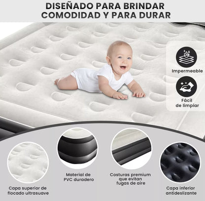 Colchón Inflable Queen con respaldo y Bomba De Aire Eléctrica