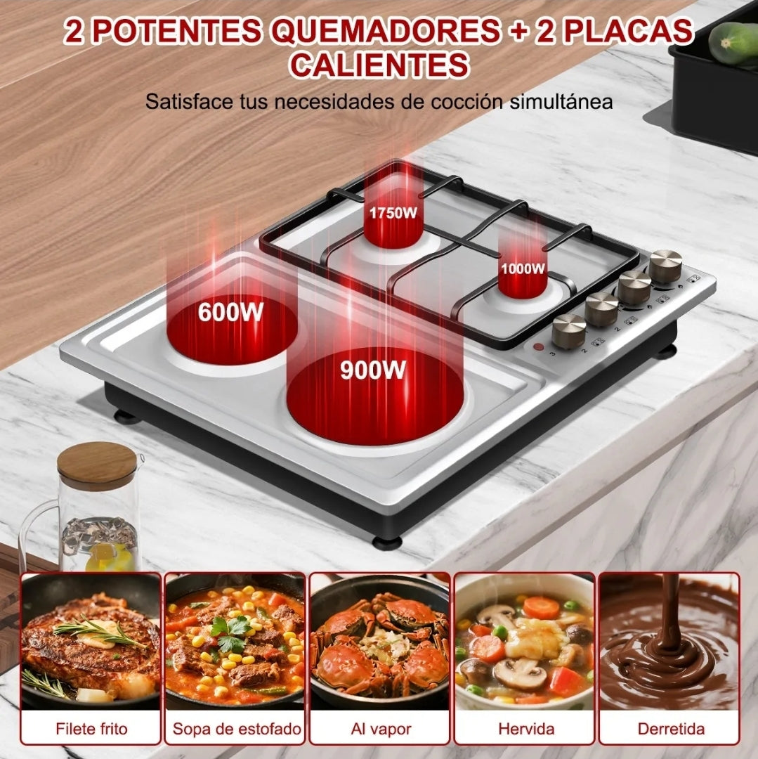 Parrilla 2 quenadores de gas y 2 discos eléctricos