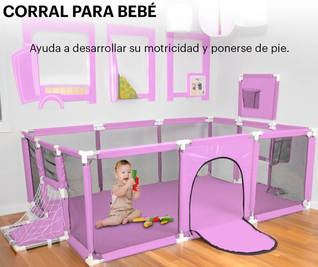 Corral gimnasio con portería y tablero para bebé