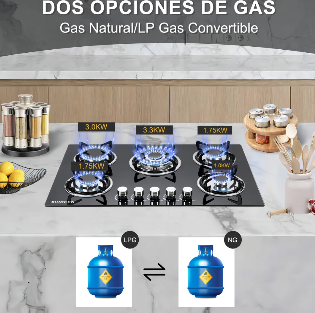 PARRILLA  XIUDEEN DE 5 QUEMADORES VIDRIO TEMPLADO