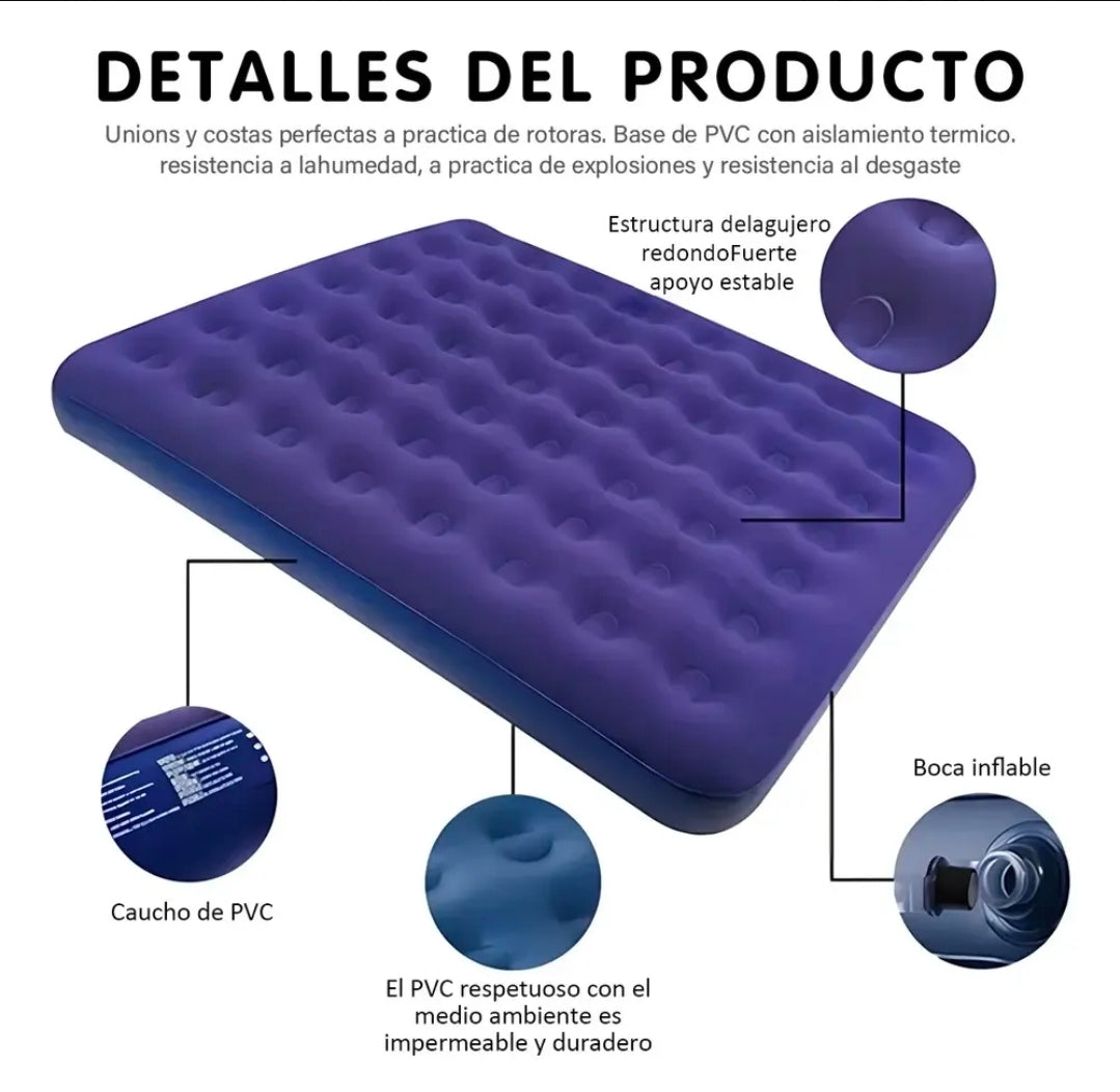 Colchón Inflable Matrimonial Con Bomba Aire + 2 Almohadas