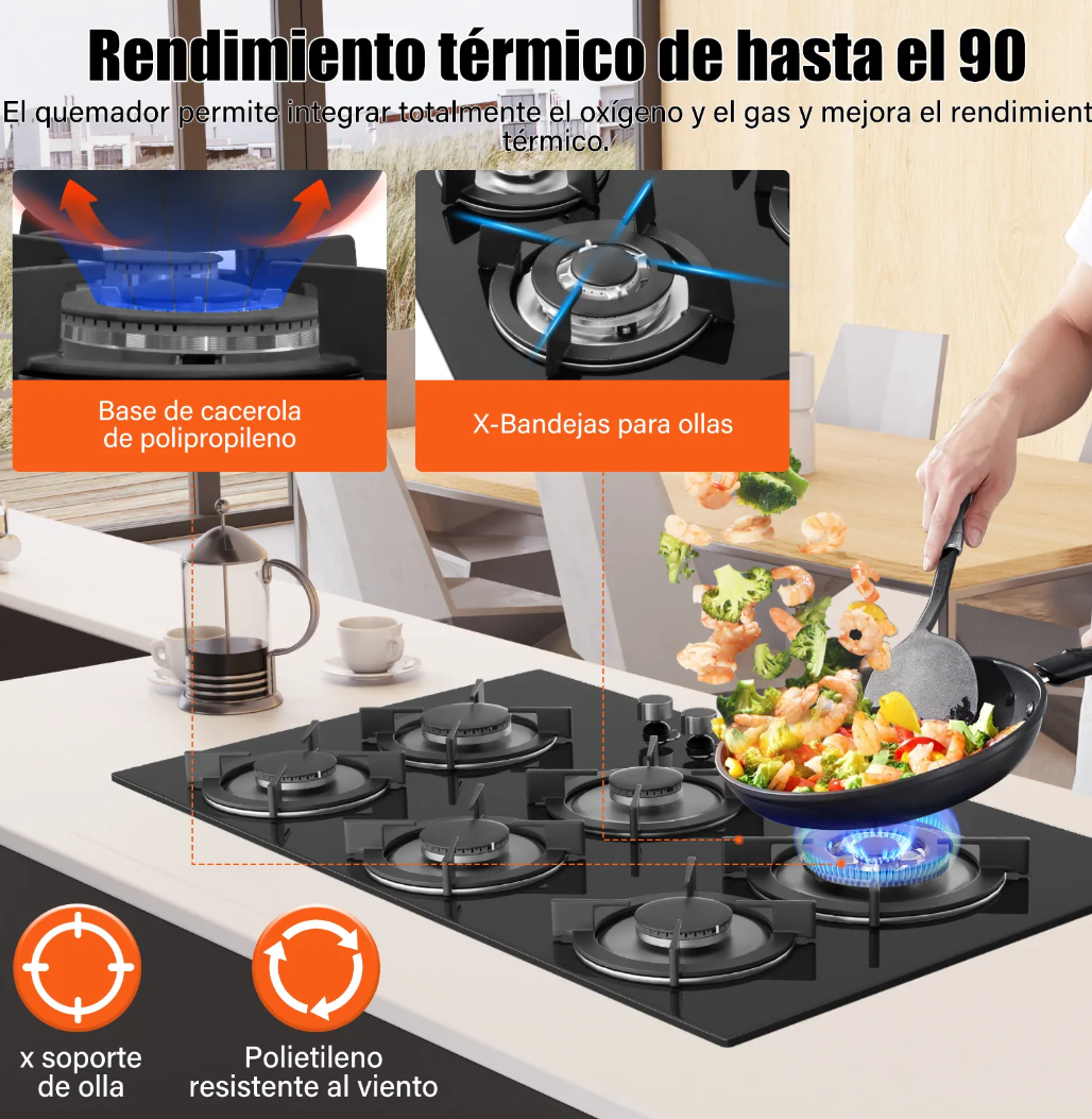 Parrilla de vidrio templado 6 quemadores
