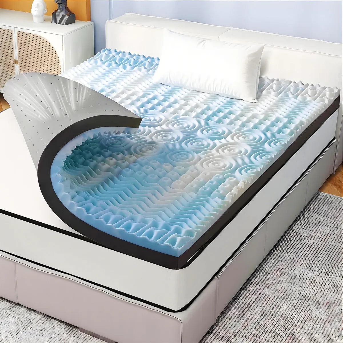 Colchoneta Matrimonial Memory Foam Casita Azul 7 Zonas Gel 8cm