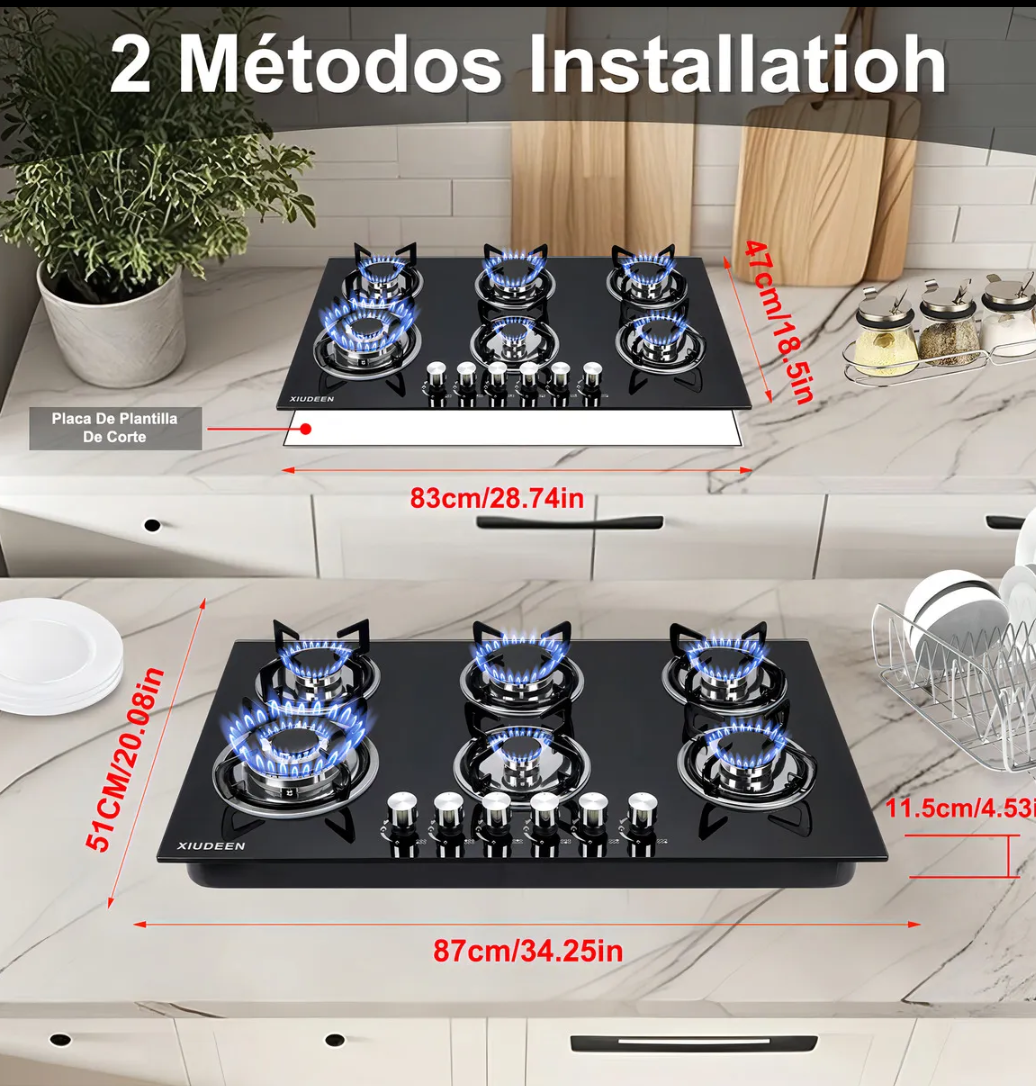 Parrilla Xiudeen 6 quemadores vidrio templado