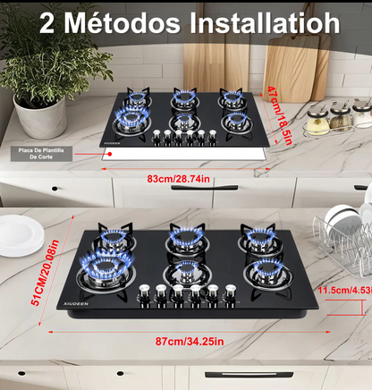 Parrilla Xiudeen 6 quemadores vidrio templado