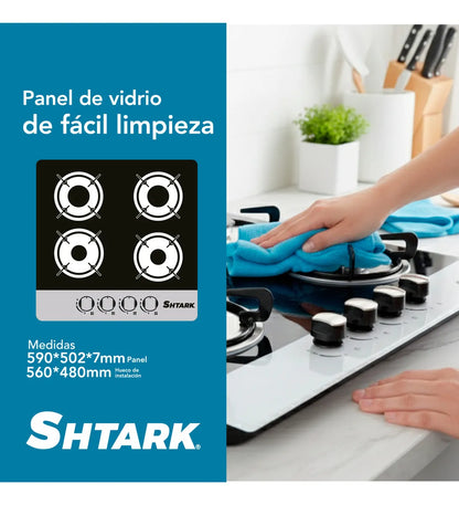 Parrilla Shtark A Gas Empotrable 4 Quemadores Vidrio Templado Negro/blanco