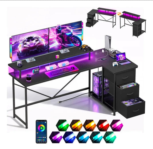 Escritorio game minimalista con cajones de tela