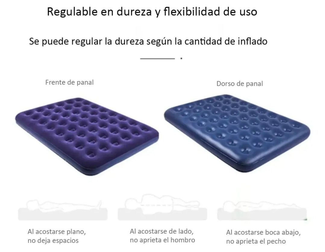 Colchón Inflable Matrimonial Con Bomba Aire + 2 Almohadas