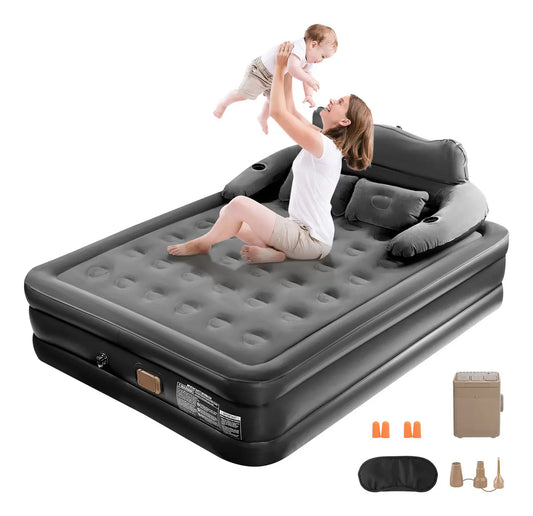 Colchón Inflable Queen Con Cabecero y Bomba Eléctrica