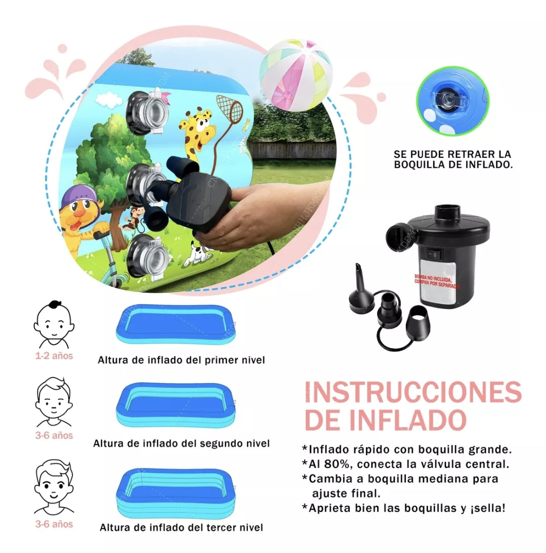 260cm Alberca Inflable Rectangular Familia Piscinas-azul