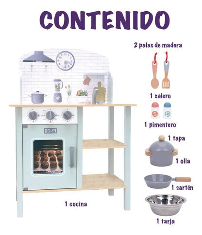 Cocinita de madera verde infantil
