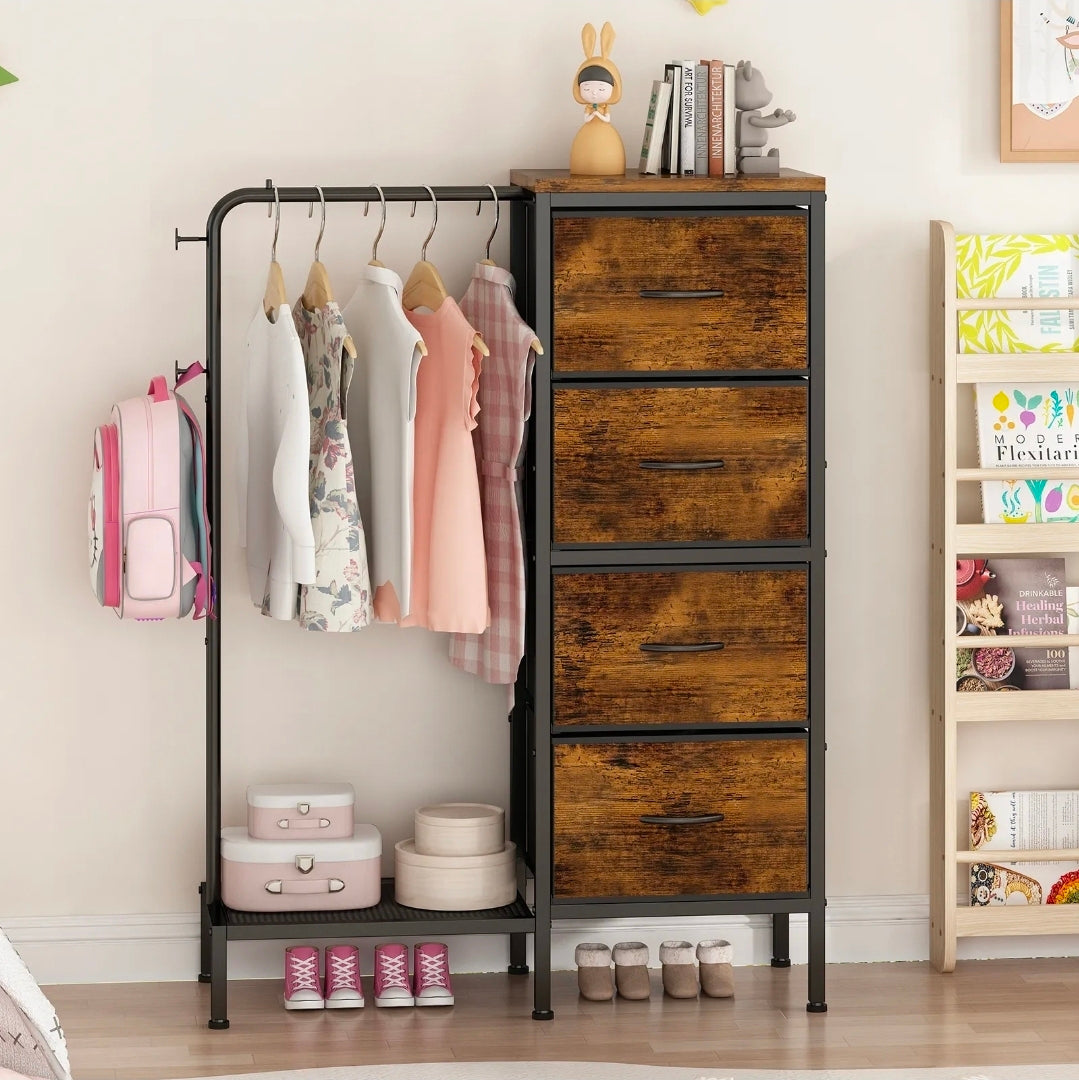 Perchero Rack Organizador Con Cajón color Marrón