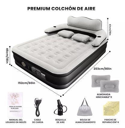 Colchón Inflable Queen con respaldo y Bomba De Aire Eléctrica