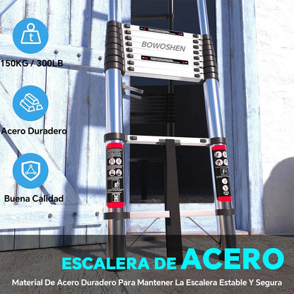 Escalera Telescópica Plegable 5 Metros Altura Ajustable Portátil Con Ganchos