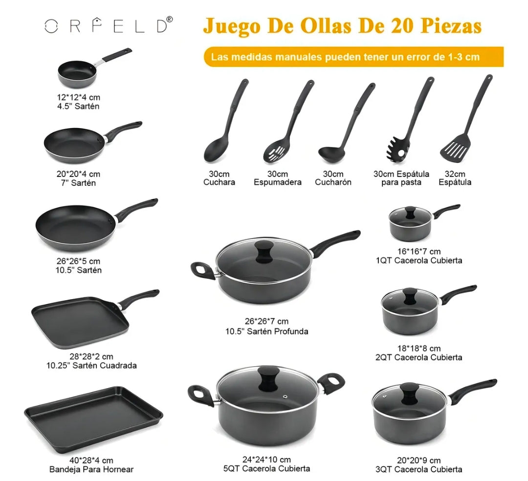 Batería De Cocina 20 Piezas De Aluminio Con Antiadherente