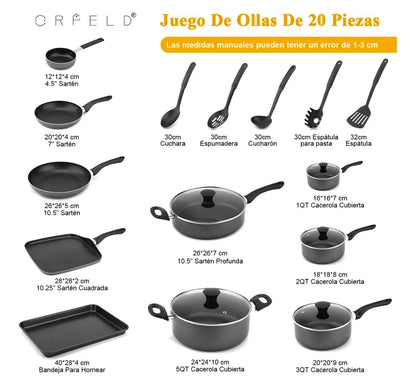 Batería De Cocina 20 Piezas De Aluminio Con Antiadherente