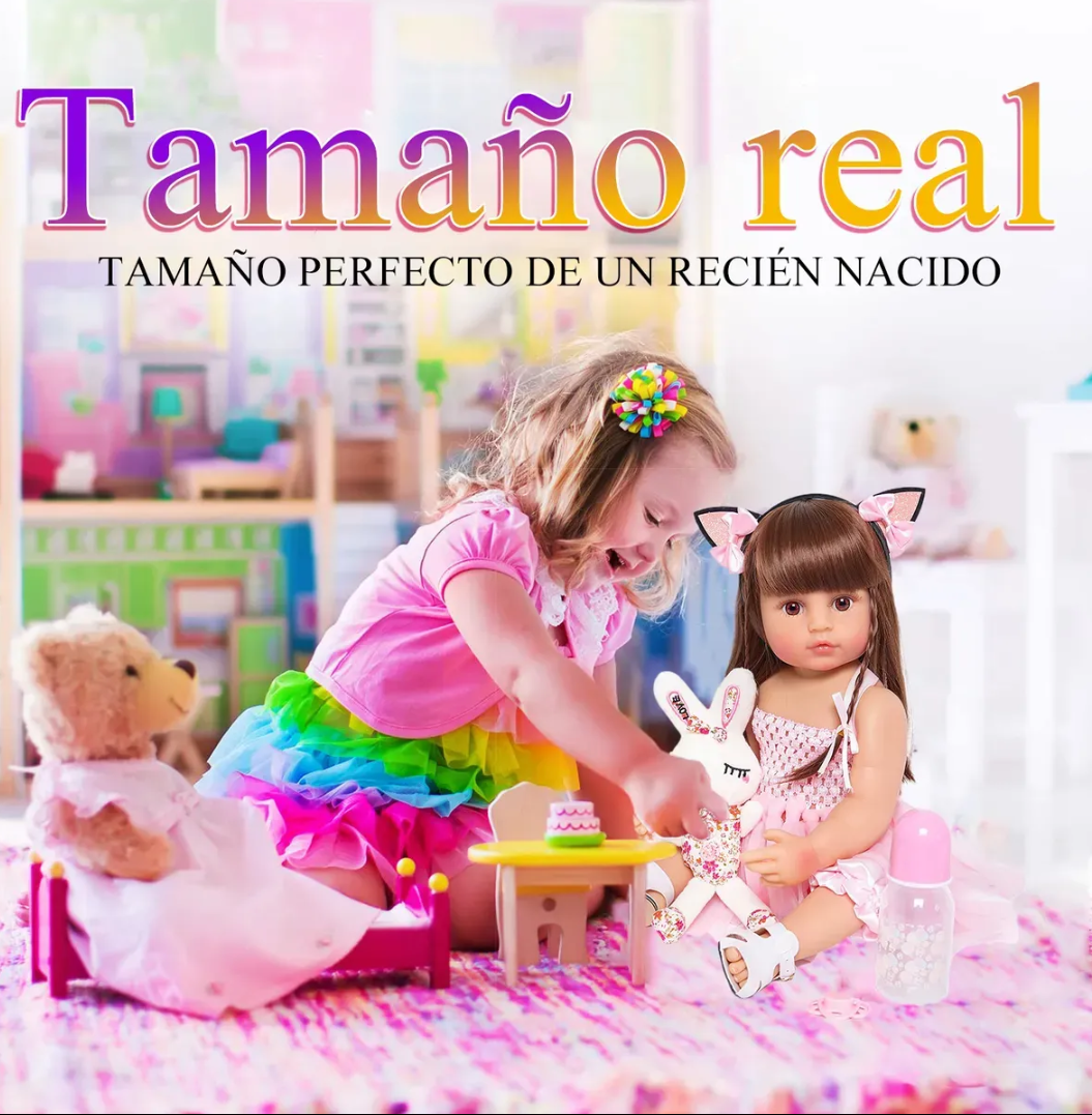 Muñeca 2 cambios de ropa y accesorios 55 cm