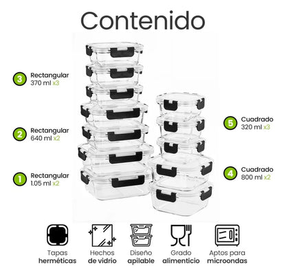 Recipientes Herméticos de Vidrio 12pz
