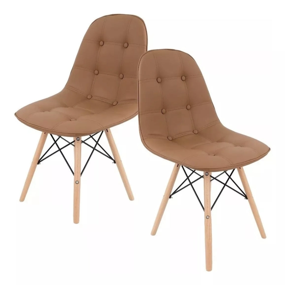 Set De 4 Sillas Estilo Eames De Botones Tapizadas En Vinipiel