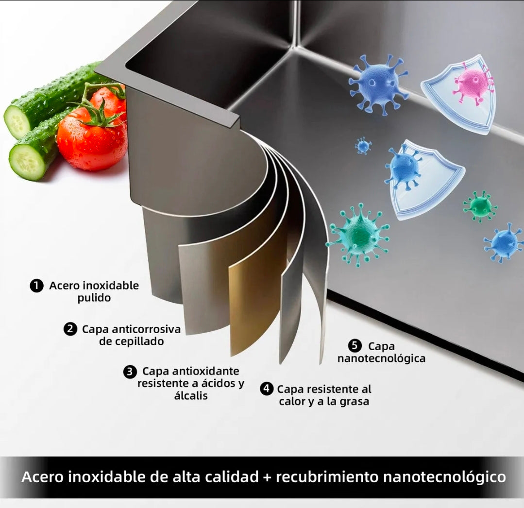 Fregadero De Acero Inoxidable 80X45X22Cm Tarja Doble Para Cocina
