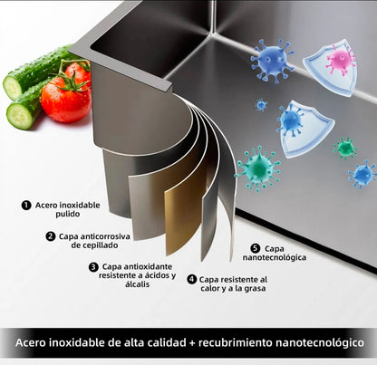 Fregadero De Acero Inoxidable 80X45X22Cm Tarja Doble Para Cocina