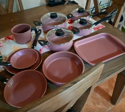 Batería de Cocina Antiadherente Tramontina Linz 14 Piezas de Aluminio - Rosa