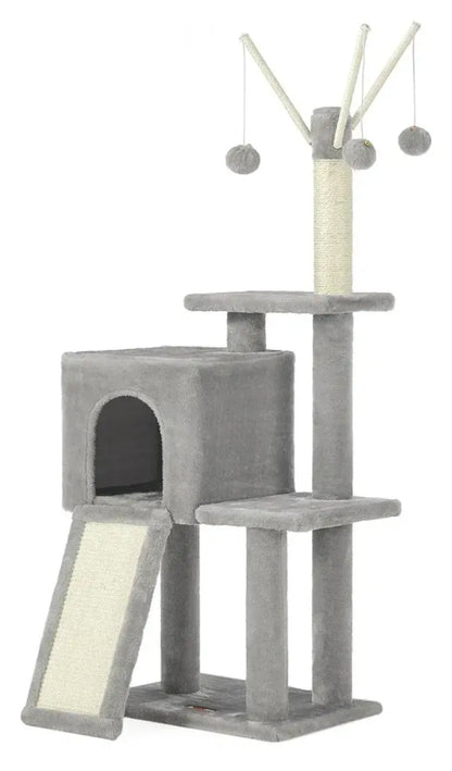 Árbol Para Gatos Con 3 Postes Y Cueva Color Gris Claro
